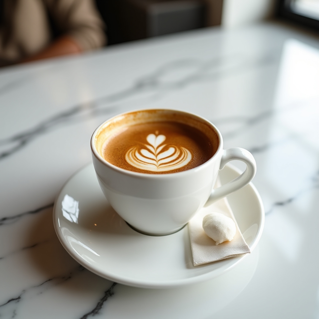 Dettaglio di caffè espresso con crema perfetta su bancone di bar